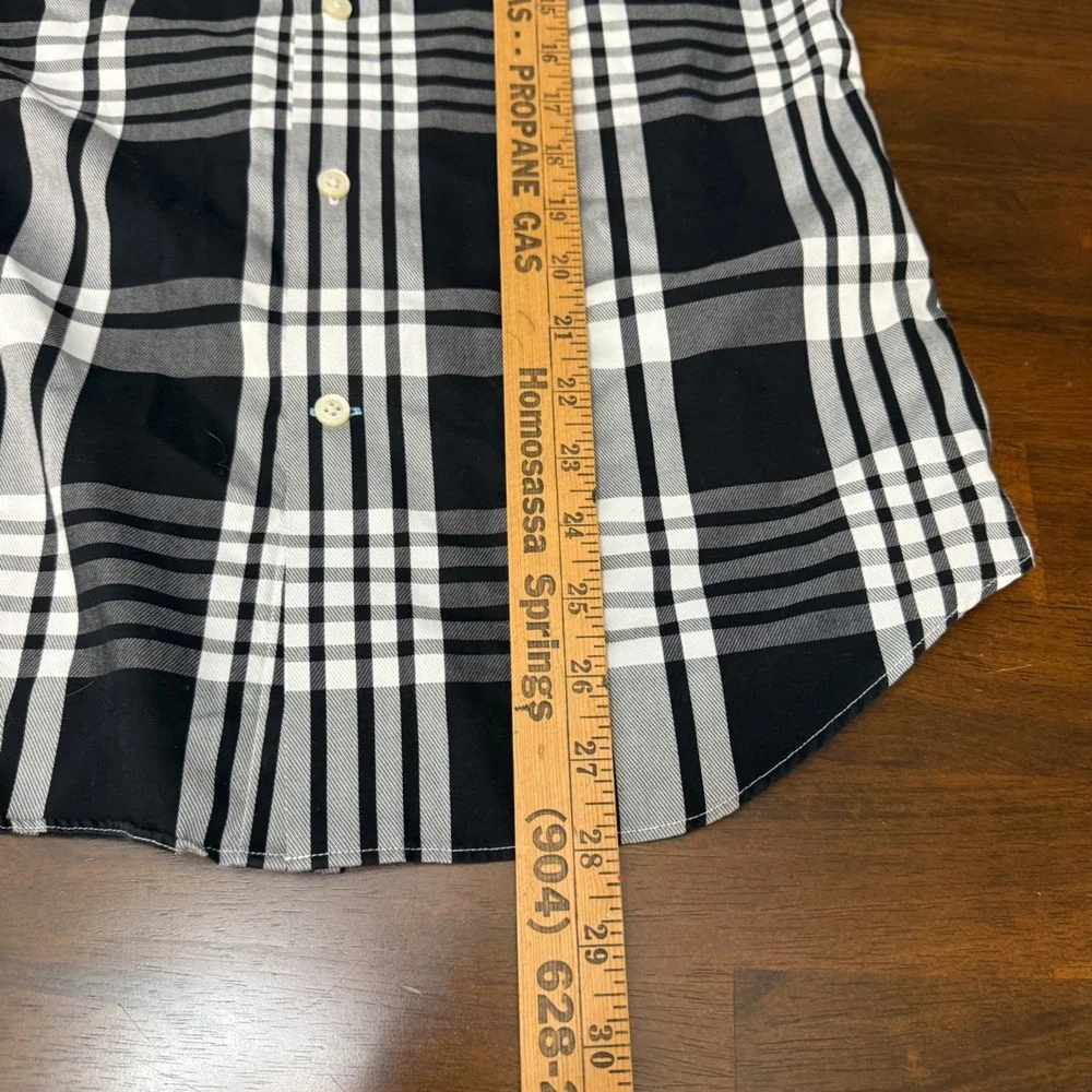 Banana Republic Grant Fit Mens S Black White Plaid Non-Iron Button Down Shirt